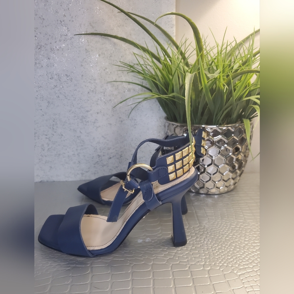 BEAUTIISOLES NWOB Women's Slingback Studded Italy Sandal Blue & Gold Size 8 1/2